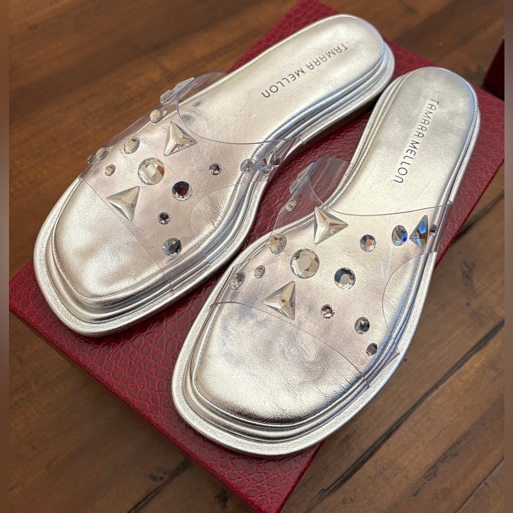 Tamara Mellon Silver Sandals with Metallic Finish - Picture 7 of 14